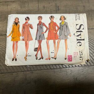 Style 2547 Sewing Pattern Misses Coat Mini Skirt Tunic Dress Lined  Coat Size 12